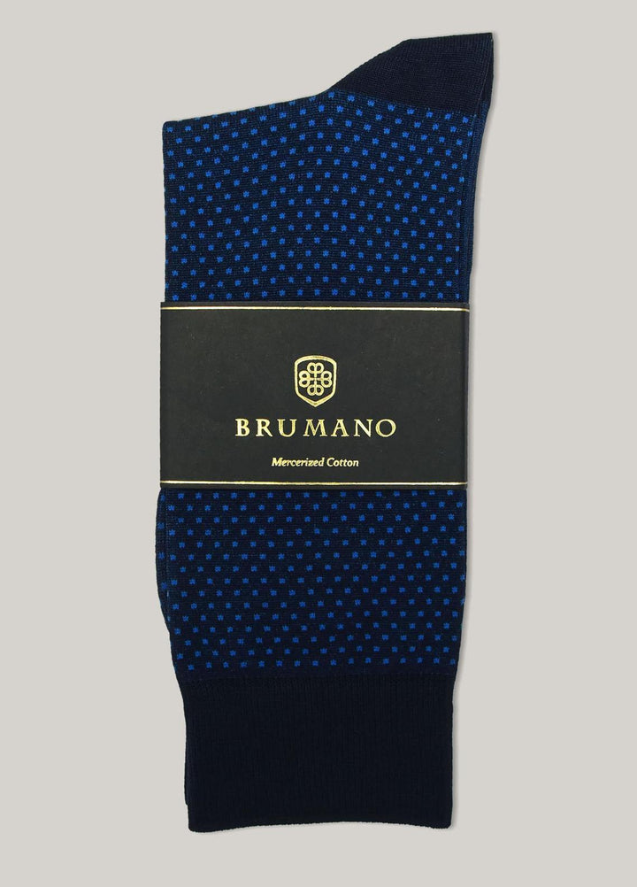 Brumano Cotton Socks Navy Blue Polka Dot Mercerized