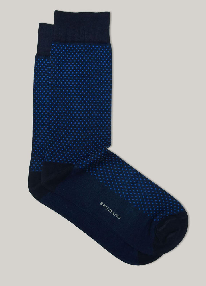 Brumano Cotton Socks Navy Blue Polka Dot Mercerized