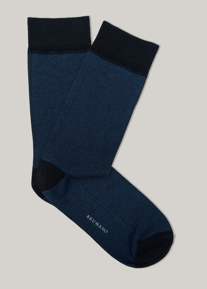 Brumano Cotton Socks Black & Blue Dobby Mercerized