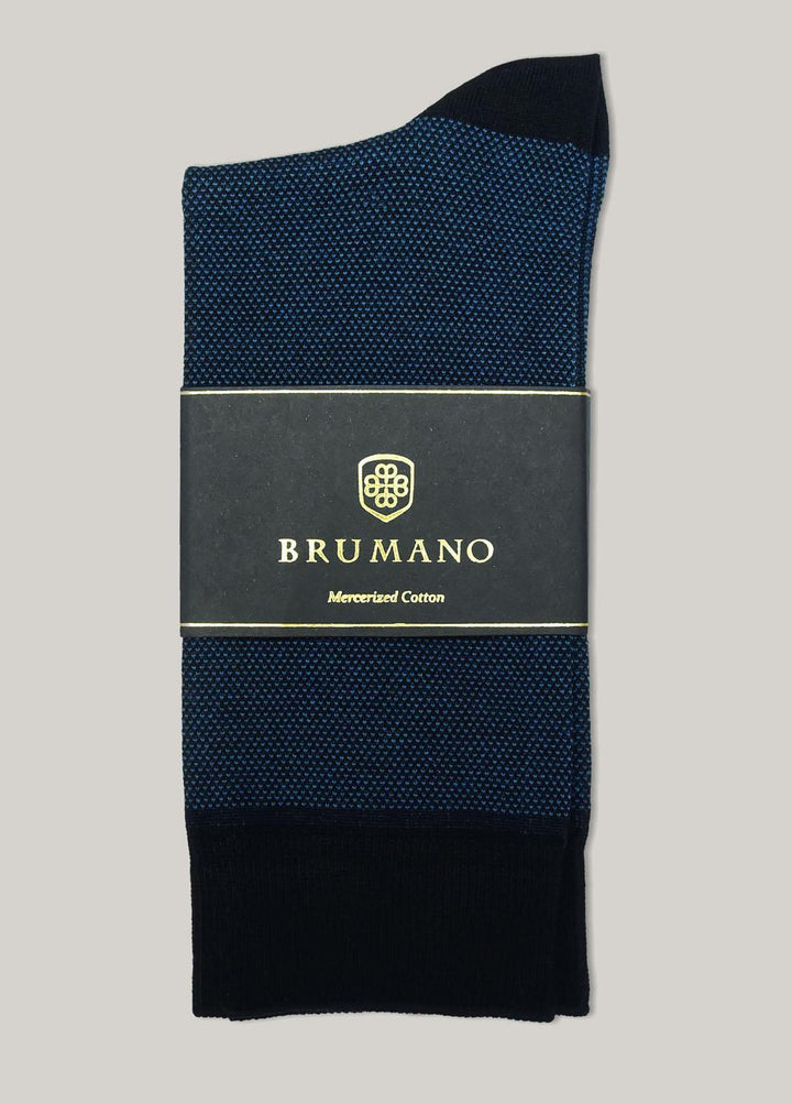 Brumano Cotton Socks Black & Blue Dobby Mercerized