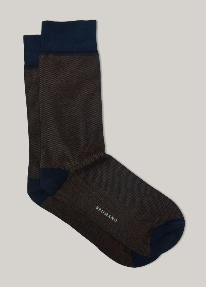 Brumano Cotton Socks Brown & Blue Dobby Mercerized