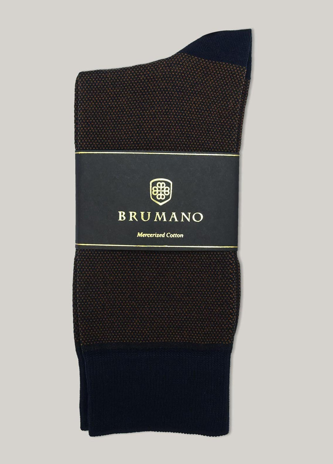 Brumano Cotton Socks Brown & Blue Dobby Mercerized
