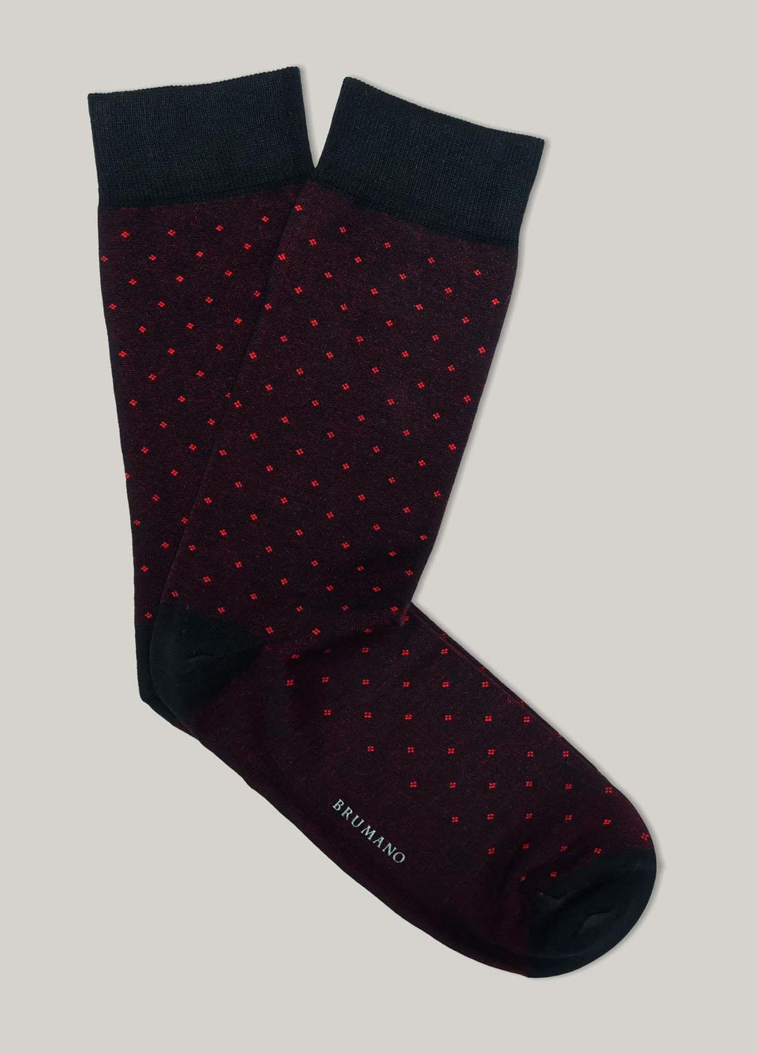 Brumano Cotton Socks Black & Maroon Cut Flower Mercerized