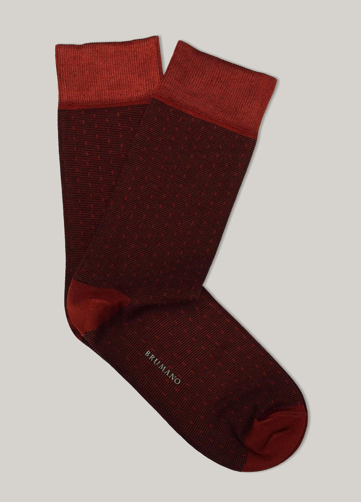 Brumano Cotton Socks Maroon Dobby Striped Mercerized