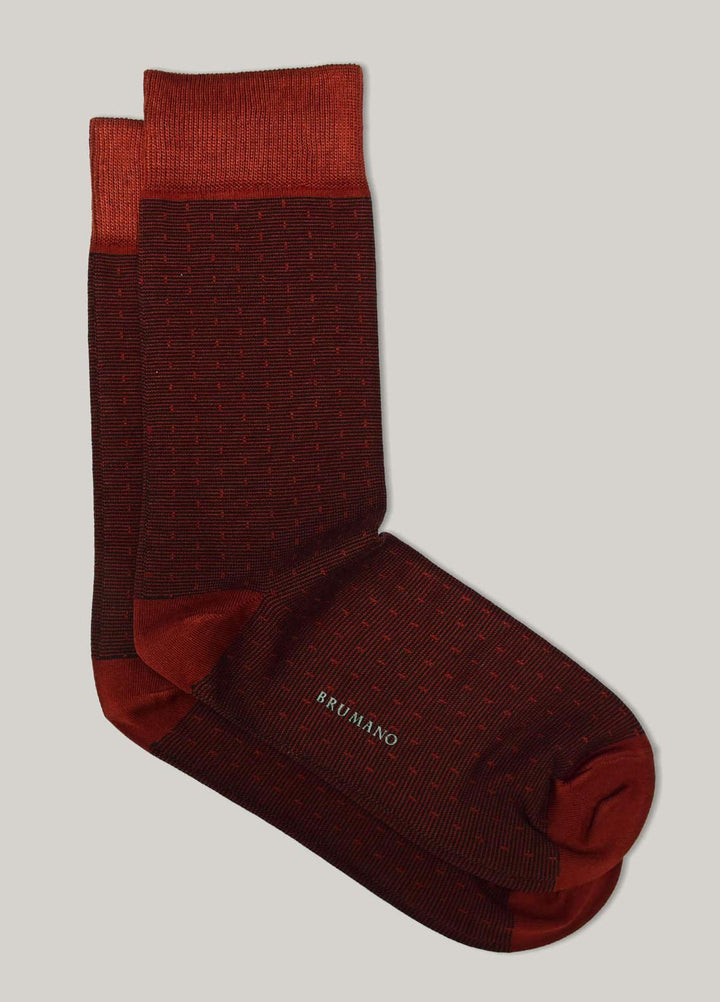 Brumano Cotton Socks Maroon Dobby Striped Mercerized