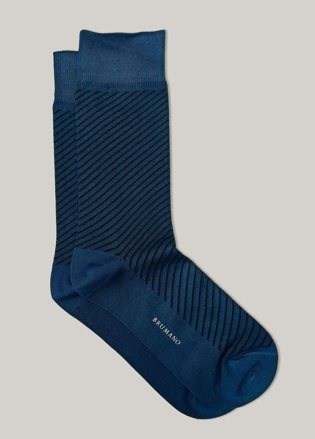Brumano Cotton Socks Teal Blue Striped Mercerized