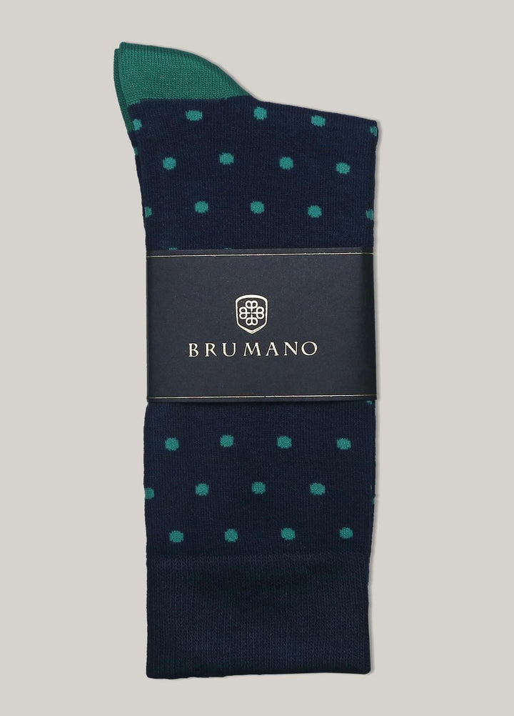 Brumano Cotton Socks Navy & Green Polka Dot Cotton