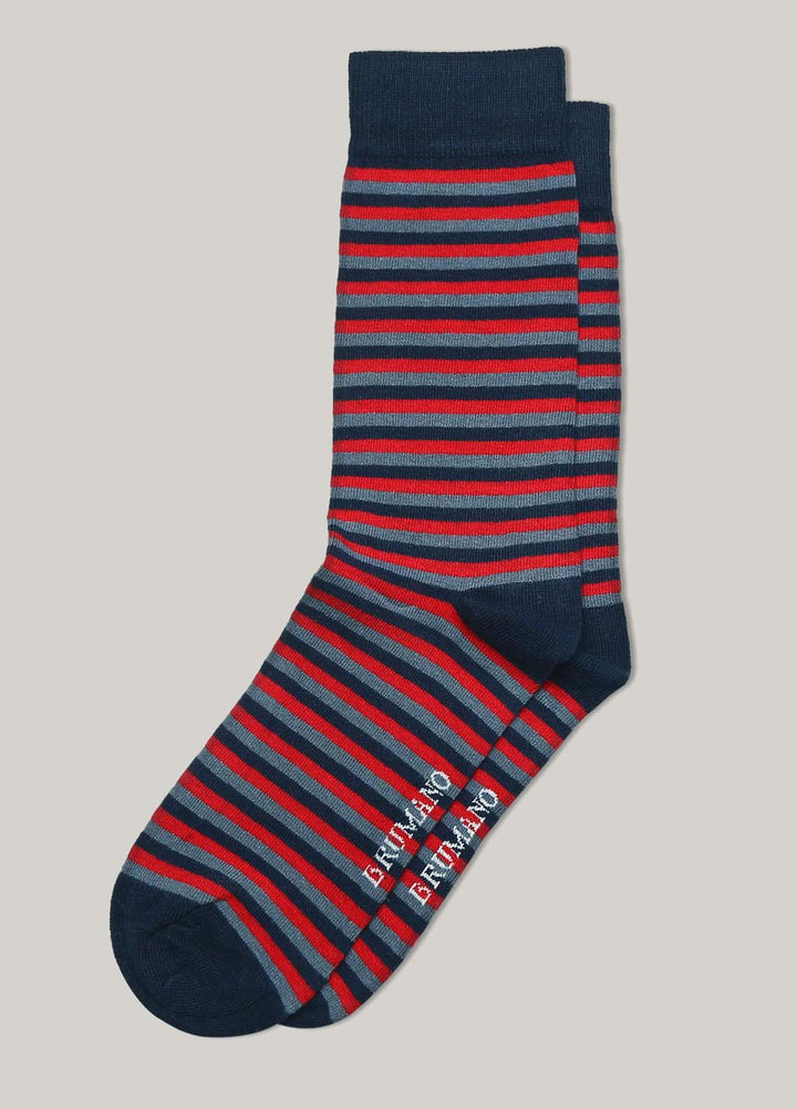 Brumano Cotton Socks Red & Blue Striped Cotton