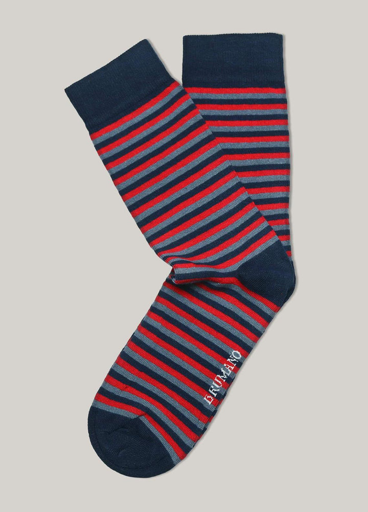 Brumano Cotton Socks Red & Blue Striped Cotton