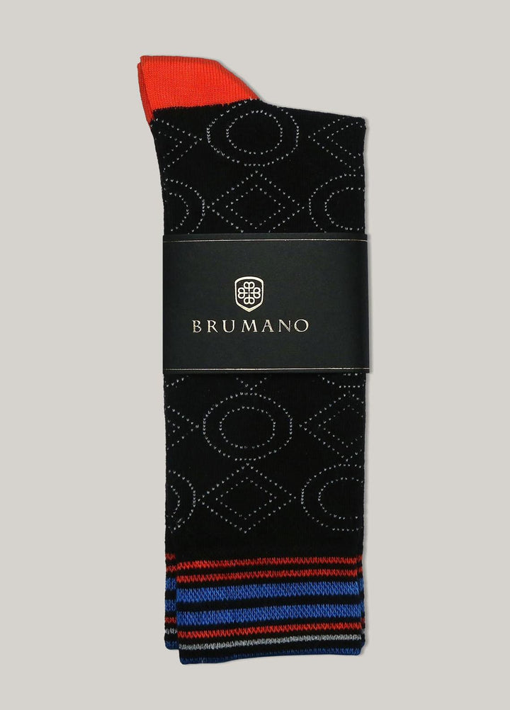 Brumano Cotton Socks Black & Orange Contrasting Cotton