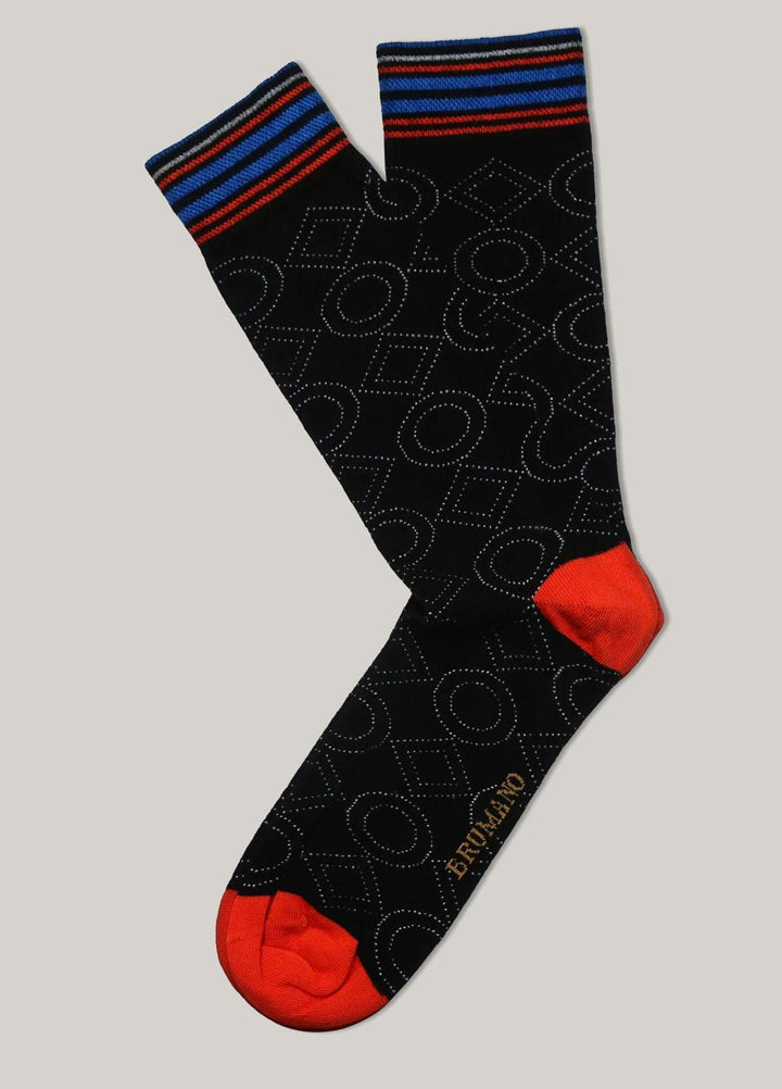 Brumano Cotton Socks Black & Orange Contrasting Cotton