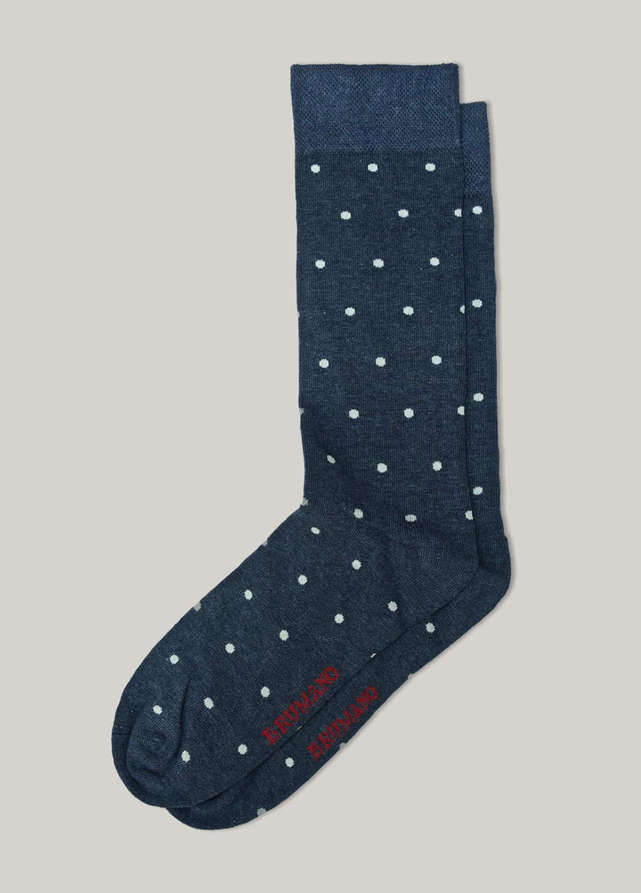 Brumano Cotton Socks Blue Melange Polka Dot Cotton