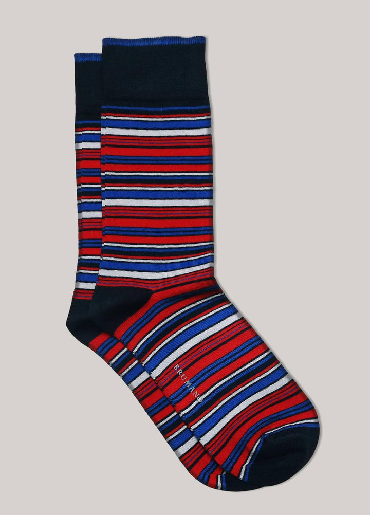 Brumano Cotton Socks Red Multi Color Striped Cotton