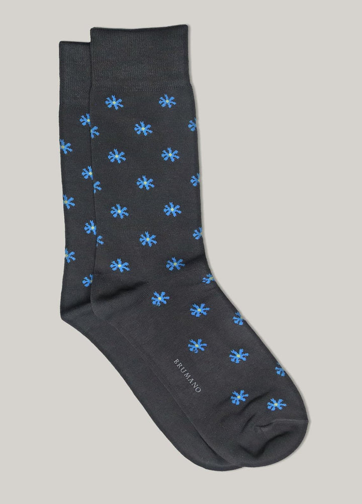 Brumano Cotton Socks Grey & Blue Cut Flower Cotton