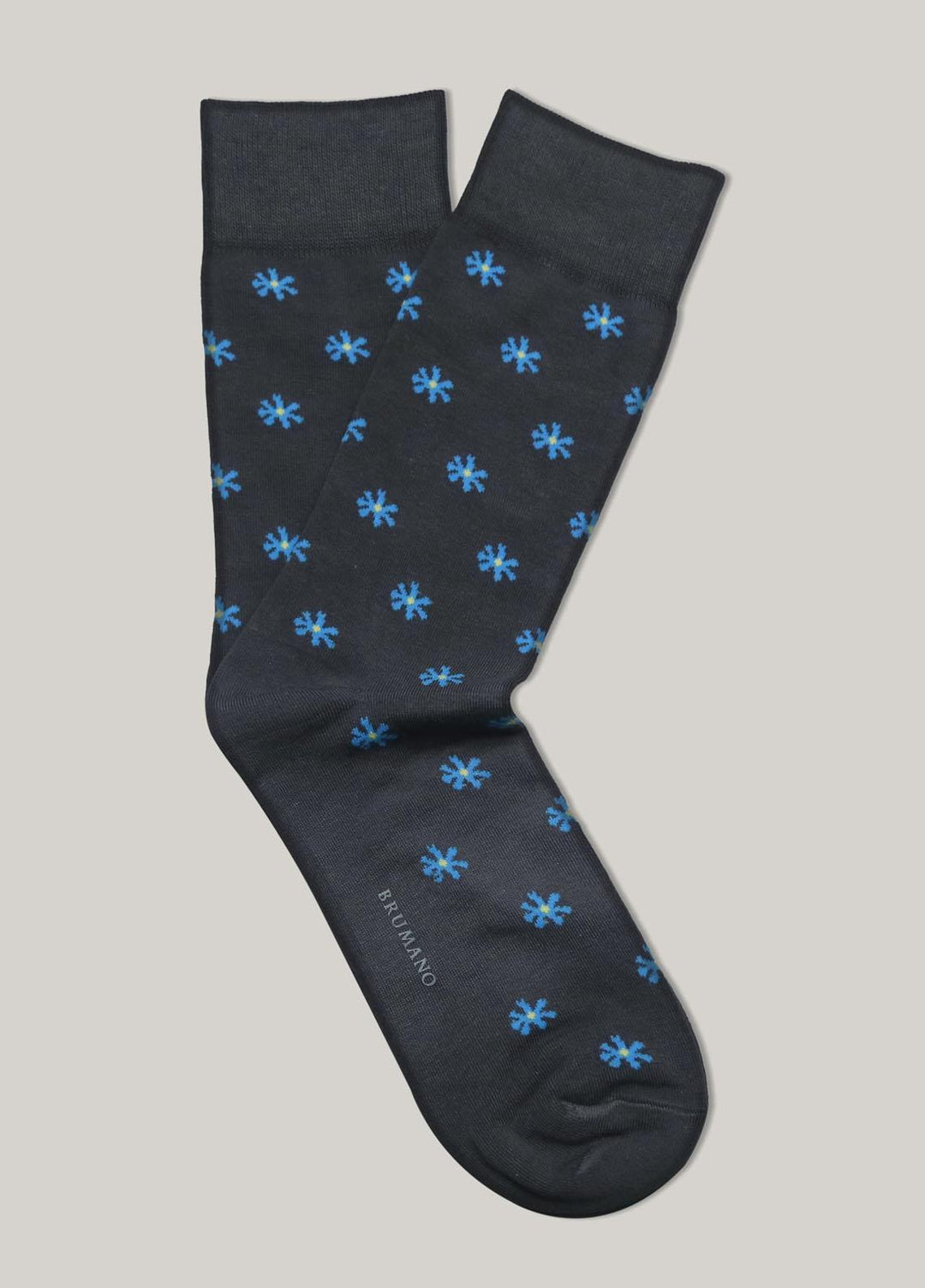 Brumano Cotton Socks Grey & Blue Cut Flower Cotton