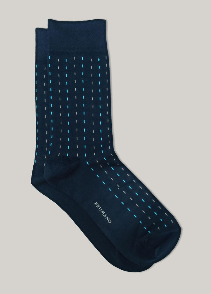 Brumano Cotton Socks Navy Blue Jacquard Knit Cotton