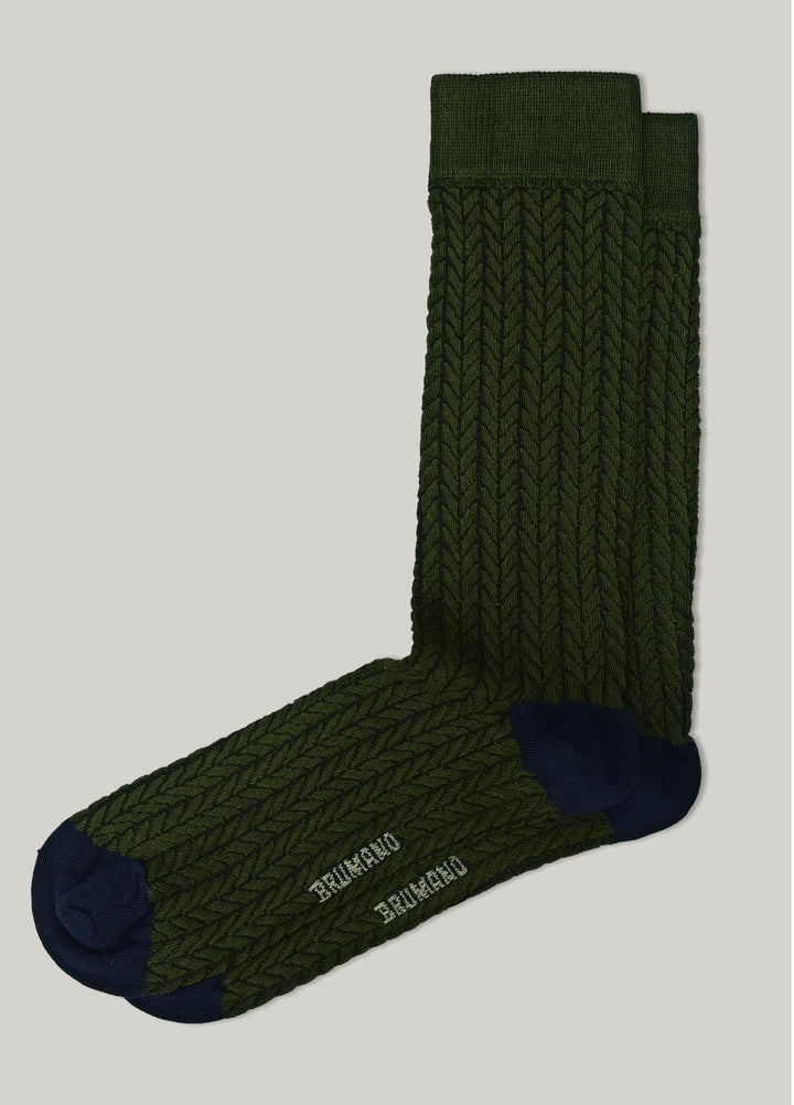 Brumano Cotton Socks Olive Green Herringbone Cotton