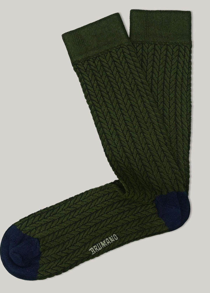 Brumano Cotton Socks Olive Green Herringbone Cotton
