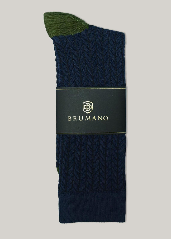 Brumano Cotton Socks Navy Blue Herringbone Cotton