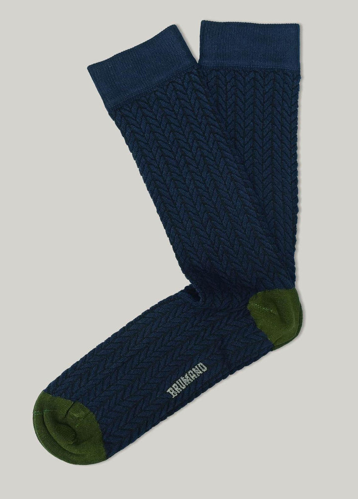Brumano Cotton Socks Navy Blue Herringbone Cotton