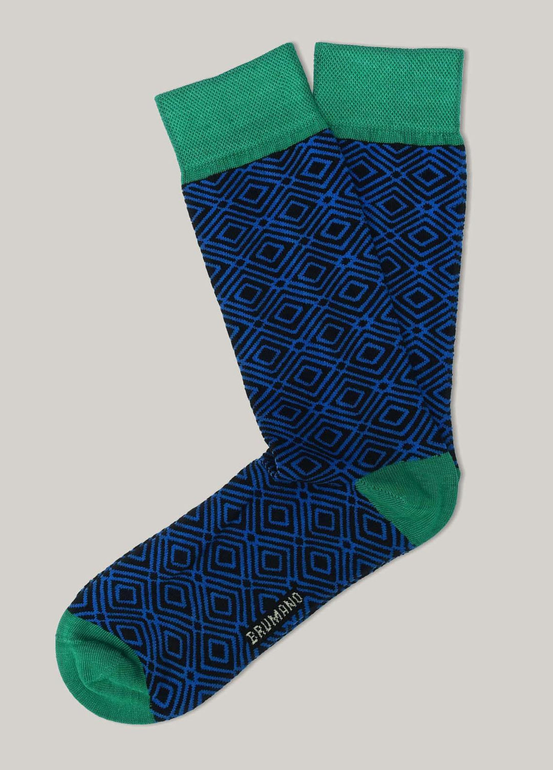 Brumano Cotton Socks Royal Blue & Green Geo Patterned Cotton