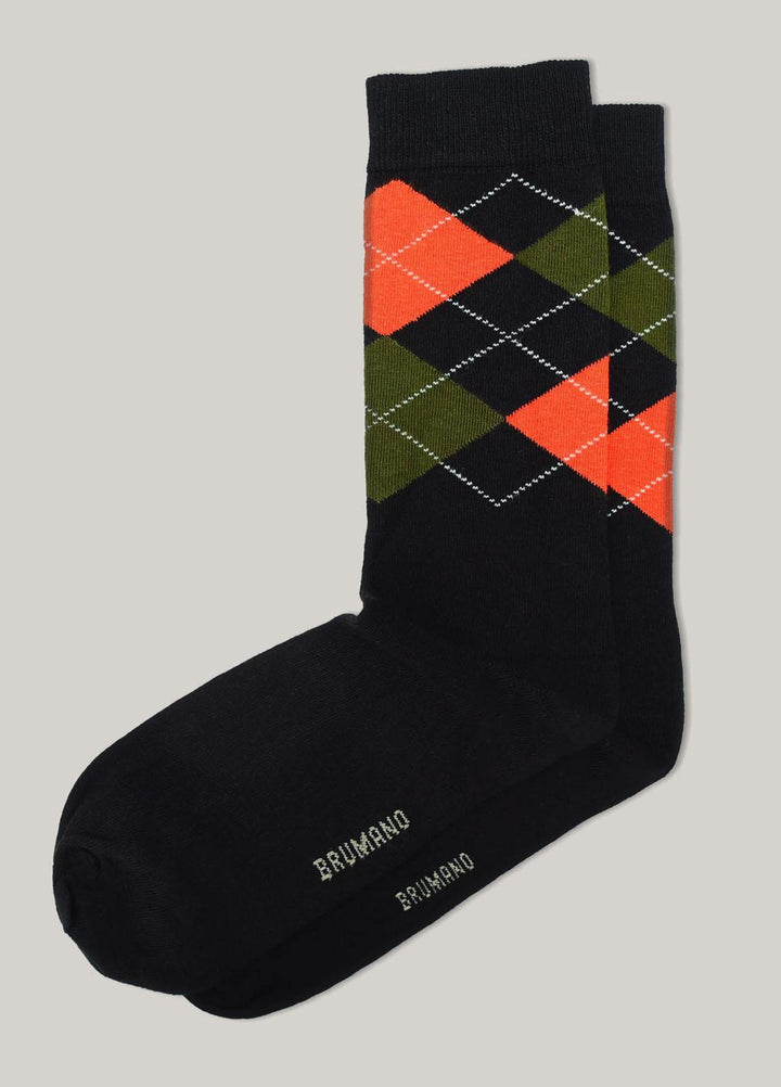Brumano Cotton Socks Black & Orange Horizontal Pattern Cotton