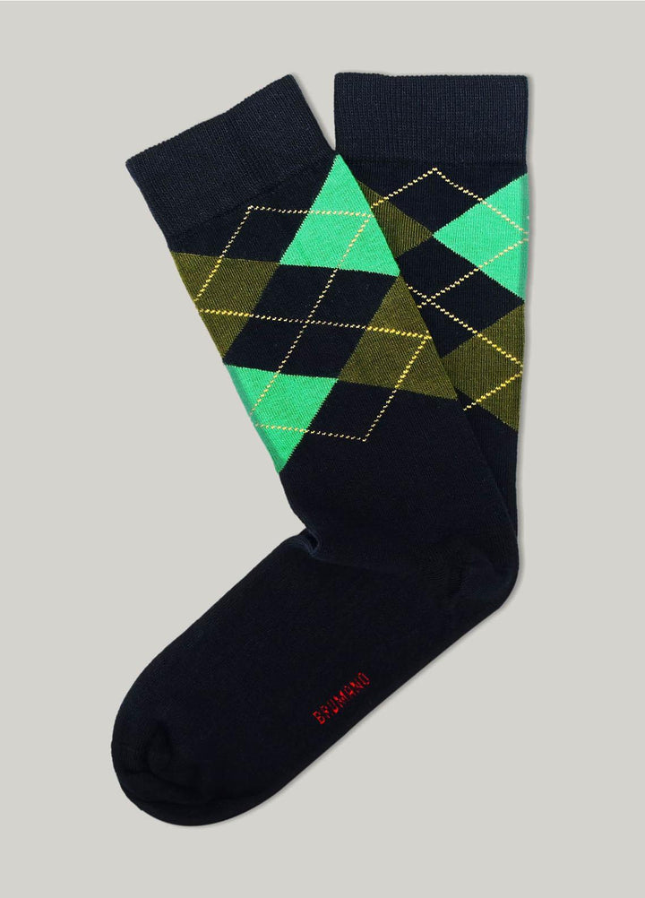Brumano Cotton Socks Navy & Green Horizontal Pattern Cotton