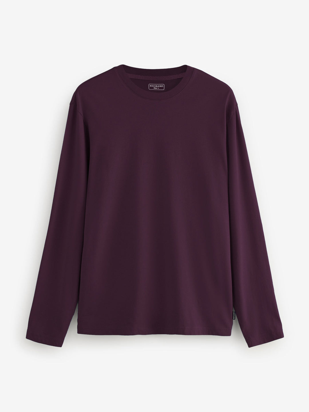 Brumano Mens T-Shirt RTW Solids Cotton Burgundy Long Sleeve Crew Neck Casual Collection