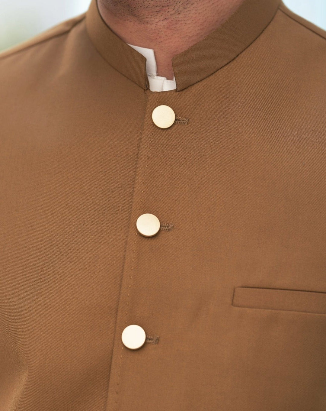 Muraqsh Ready To Wear Solids Cotton Men Camel Suiting Waistcoat Round Cut MUR-CW - Summer Collection