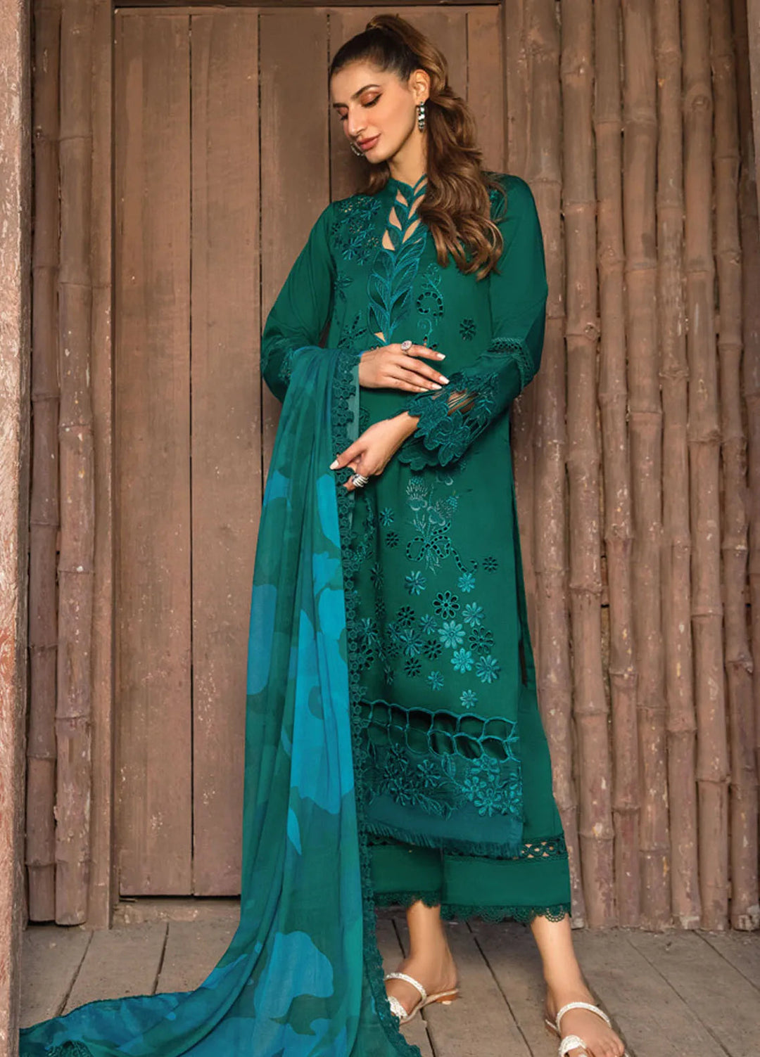 Carnation By Rang Rasiya Embroidered Lawn Suit Unstitched 3 Piece RR24CF D-13 Jade - Summer Collection