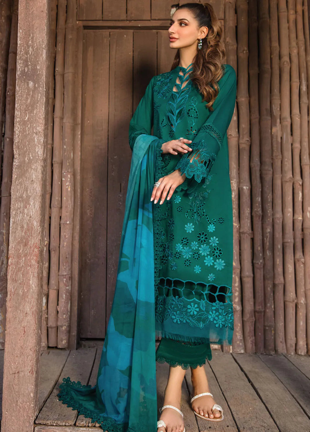 Carnation By Rang Rasiya Embroidered Lawn Suit Unstitched 3 Piece RR24CF D-13 Jade - Summer Collection
