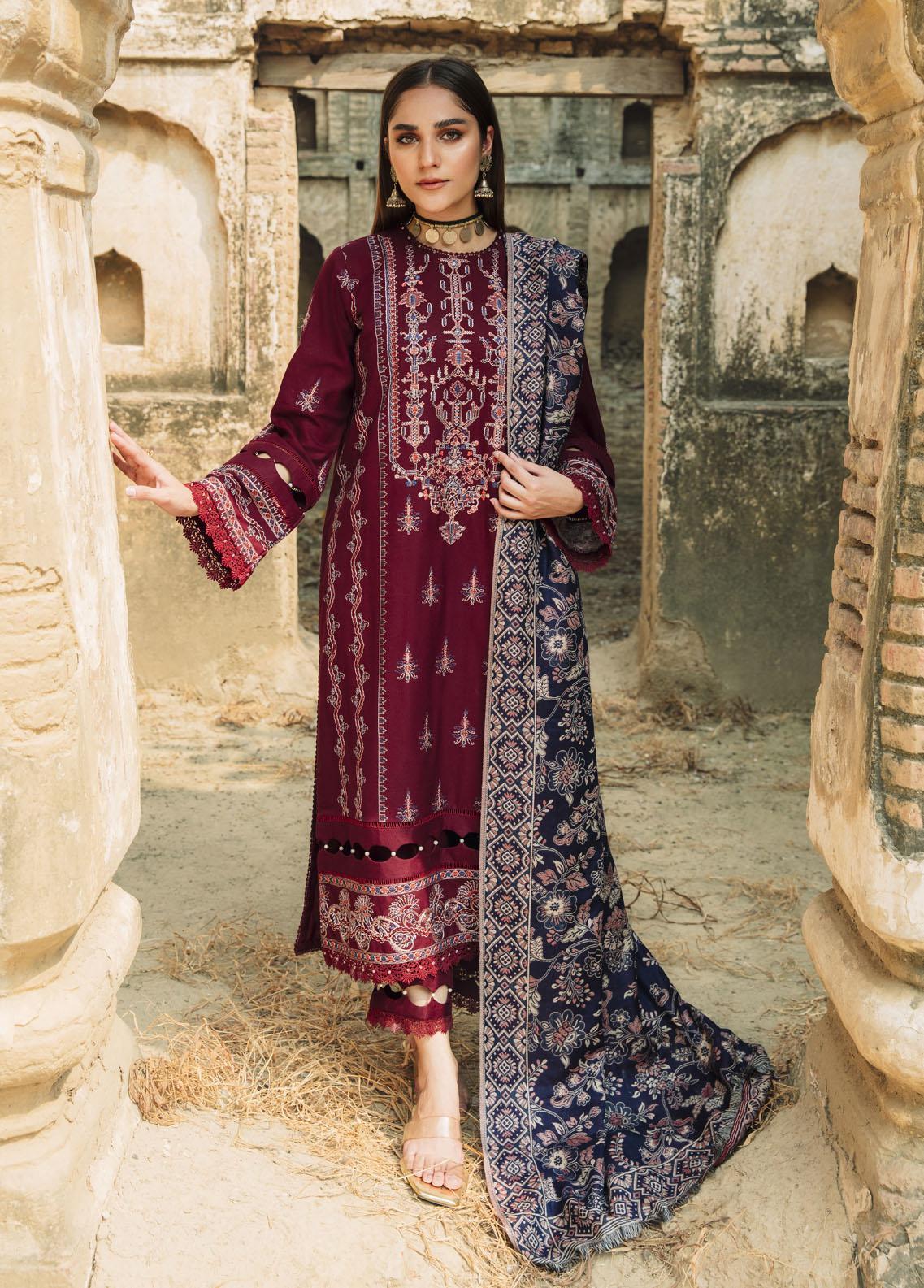 Carvaan By Humdum Embroidered Woolen Suits Unstitched 3 Piece HD23WS 08 ...