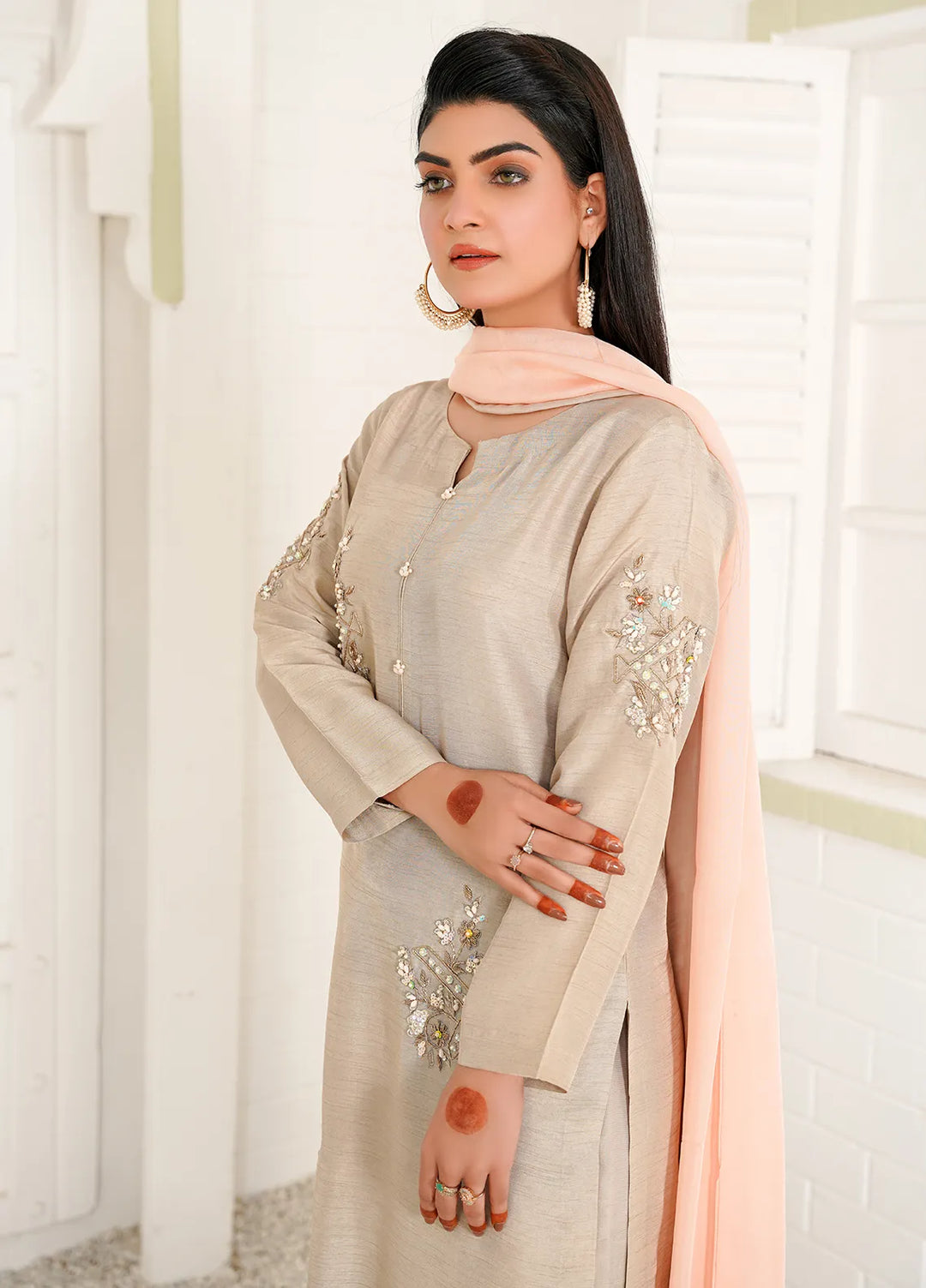 Celeste by Hadia Batool Pret Embroidered Raw Silk 3 Piece Suit Liyana