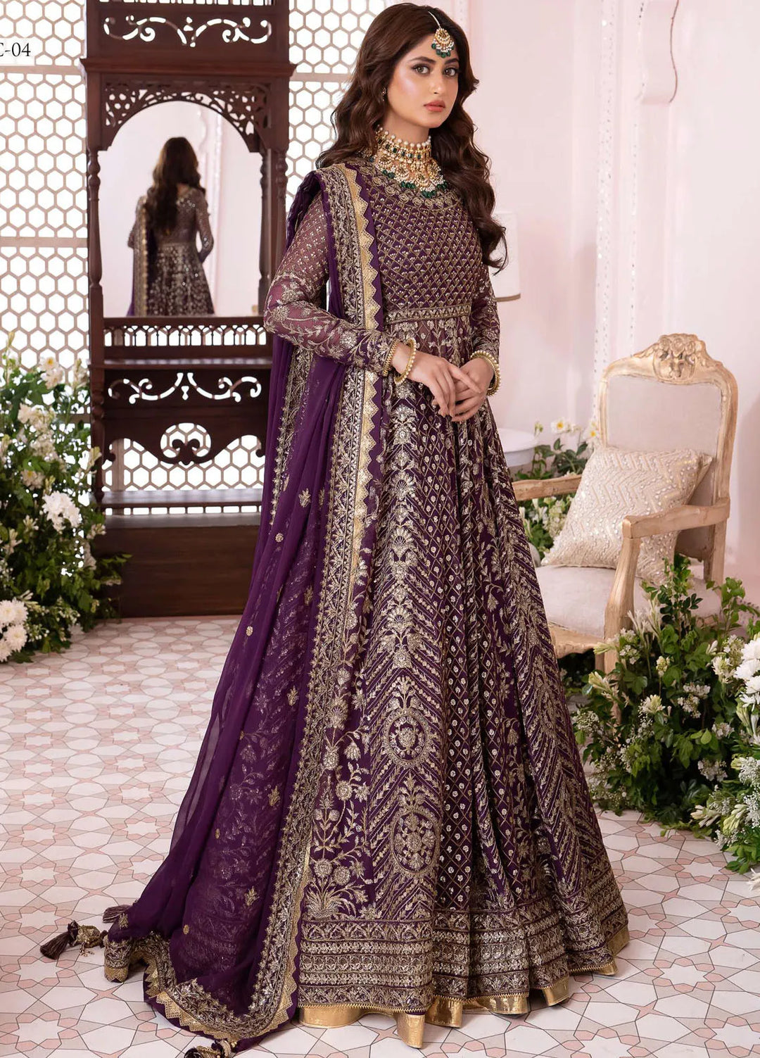 Chandni By Asim Jofa Embroidered Chiffon Unstitched Suit 3 Piece AJ23CH AJCC-04 - Luxury Collection