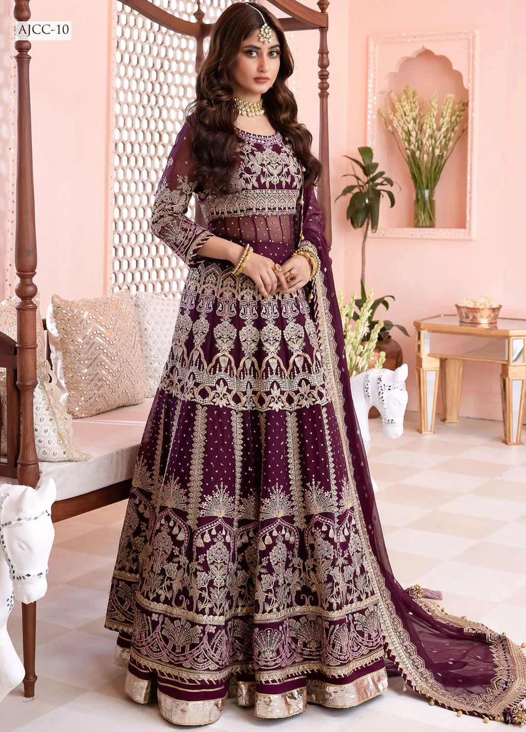Chandni By Asim Jofa Embroidered Chiffon Unstitched Suit 3 Piece AJ23CH AJCC-10 - Luxury Collection