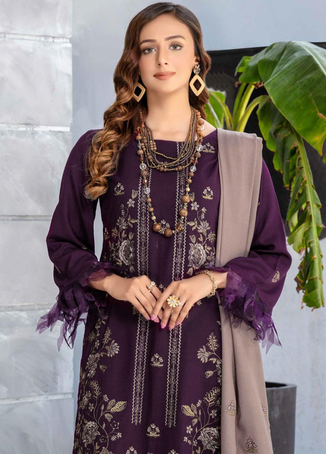 Chantilly De Lace By Aalaya Embroidered Dhanak Suits Unstitched 3 Piece ALY22CDL-V2 D-07 - Winter Collection