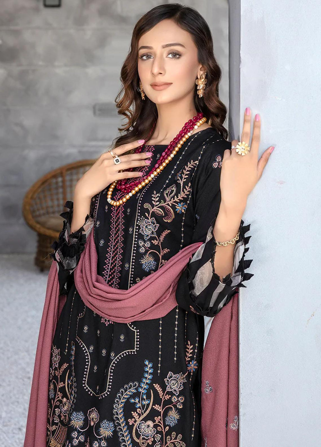 Chantilly De Lace By Aalaya Embroidered Dhanak Suits Unstitched 3 Piece ALY22CDL-V2 D-09 - Winter Collection