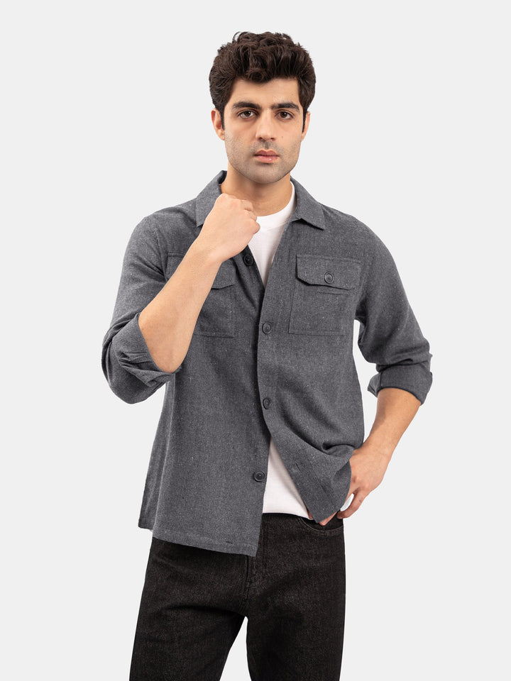 Brumano Mens RTW Solids Cotton Shirt Suit Charcoal Grey With Flat Pockets Winter Collection