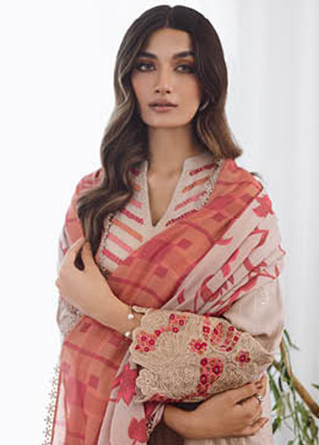 Charizma Embroidered Leather Peach Suits Unstitched 3 Piece CRZ23PS PS3-06 - Winter Collection