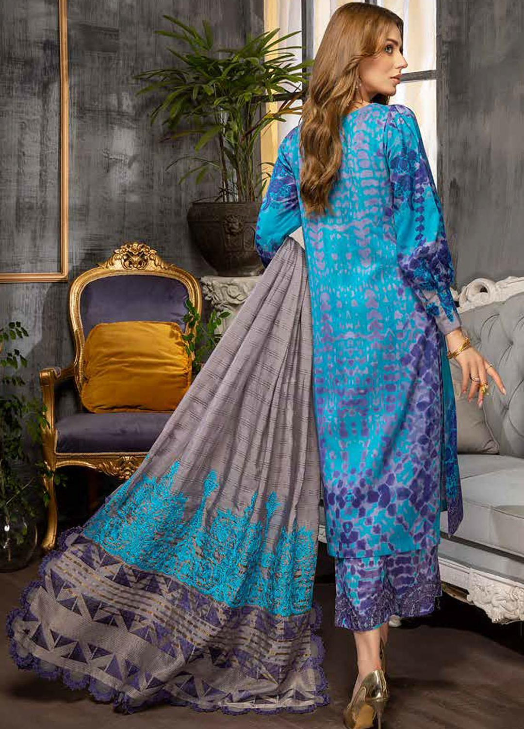 Charizma Embroidered Viscose Silk Suits Unstitched 3 Piece CRZ21VW CVS-01 Blue Away - Winter Collection