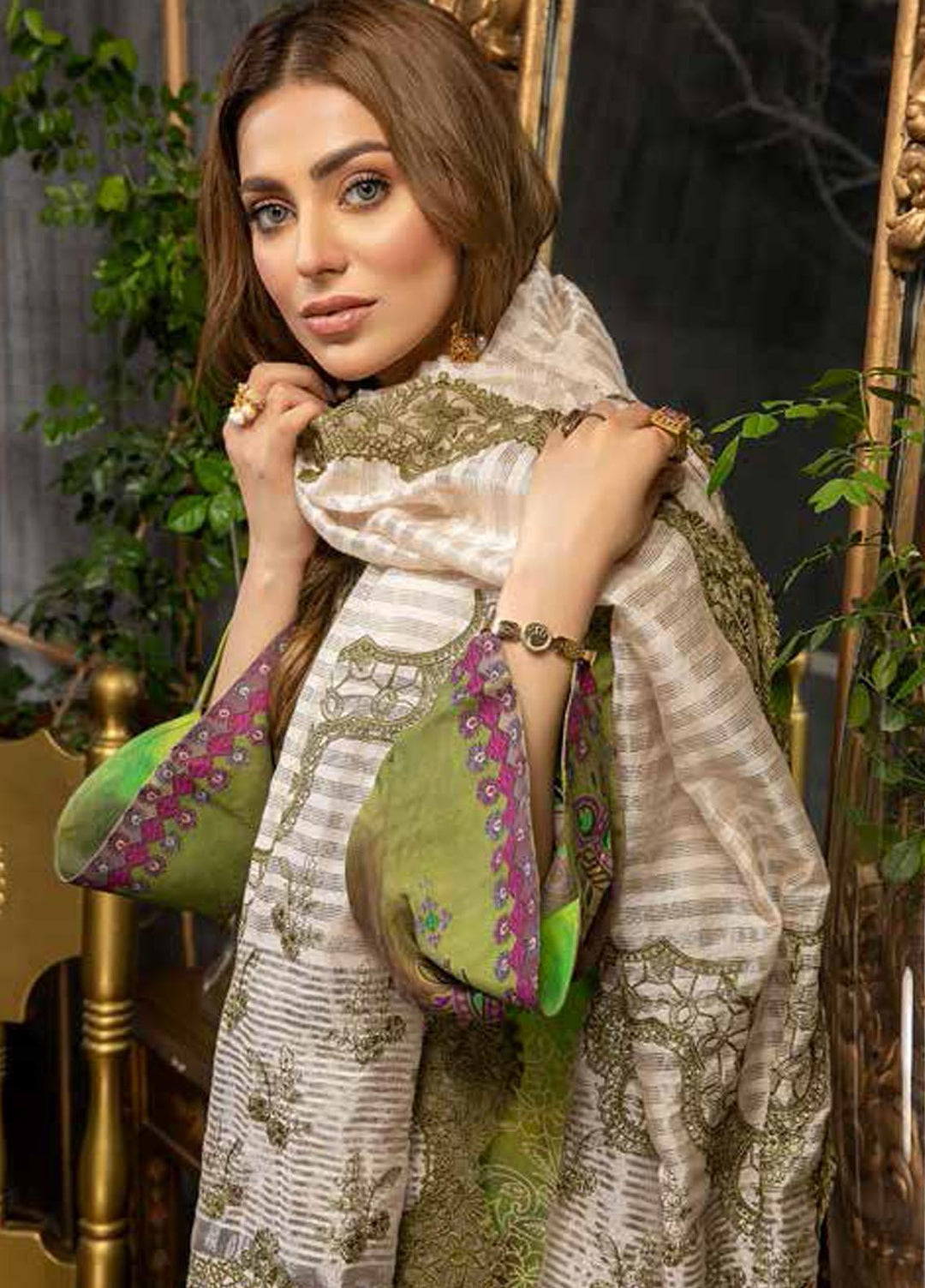 Charizma Embroidered Viscose Silk Suits Unstitched 3 Piece CRZ21VW CVS-03 Olive Tint - Winter Collection