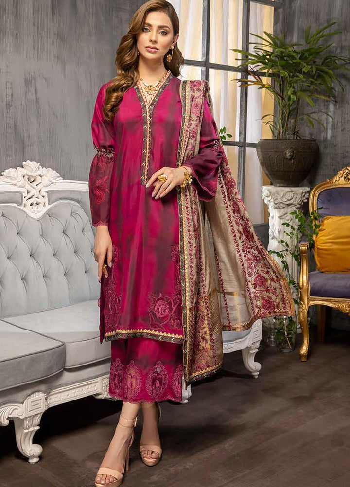 Charizma Embroidered Viscose Silk Suits Unstitched 3 Piece CRZ21VW CVS-04 Rose Petal - Winter Collection