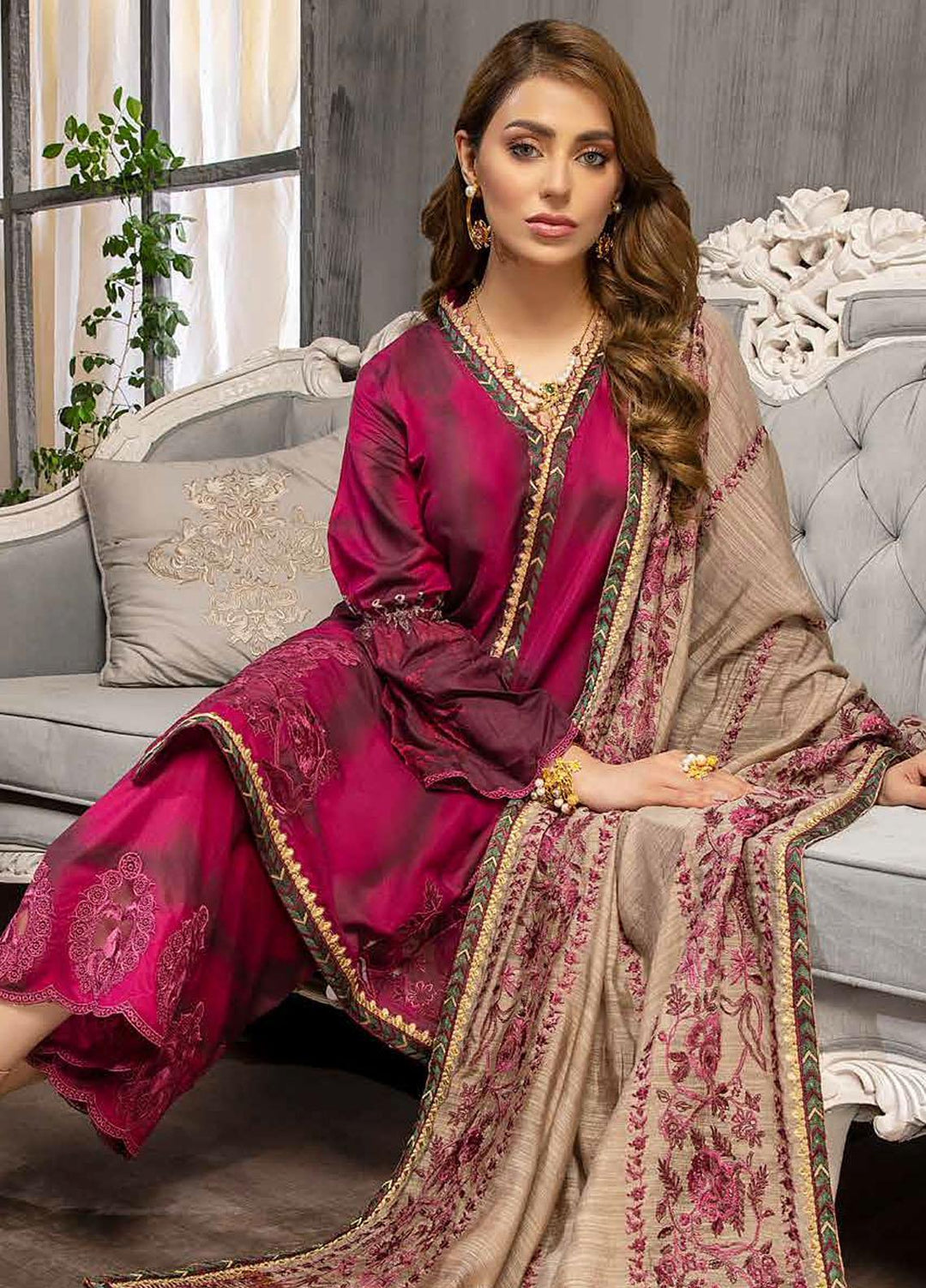 Charizma Embroidered Viscose Silk Suits Unstitched 3 Piece CRZ21VW CVS-04 Rose Petal - Winter Collection