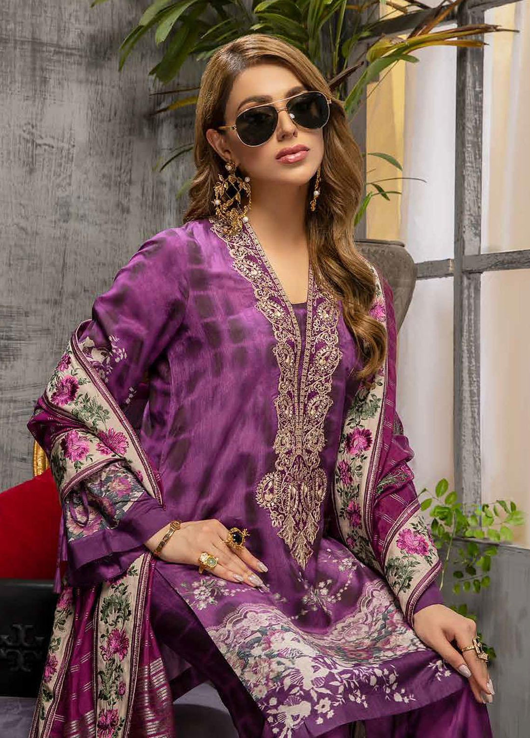 Charizma Embroidered Viscose Silk Suits Unstitched 3 Piece CRZ21VW CVS-06 Berry Smooth - Winter Collection