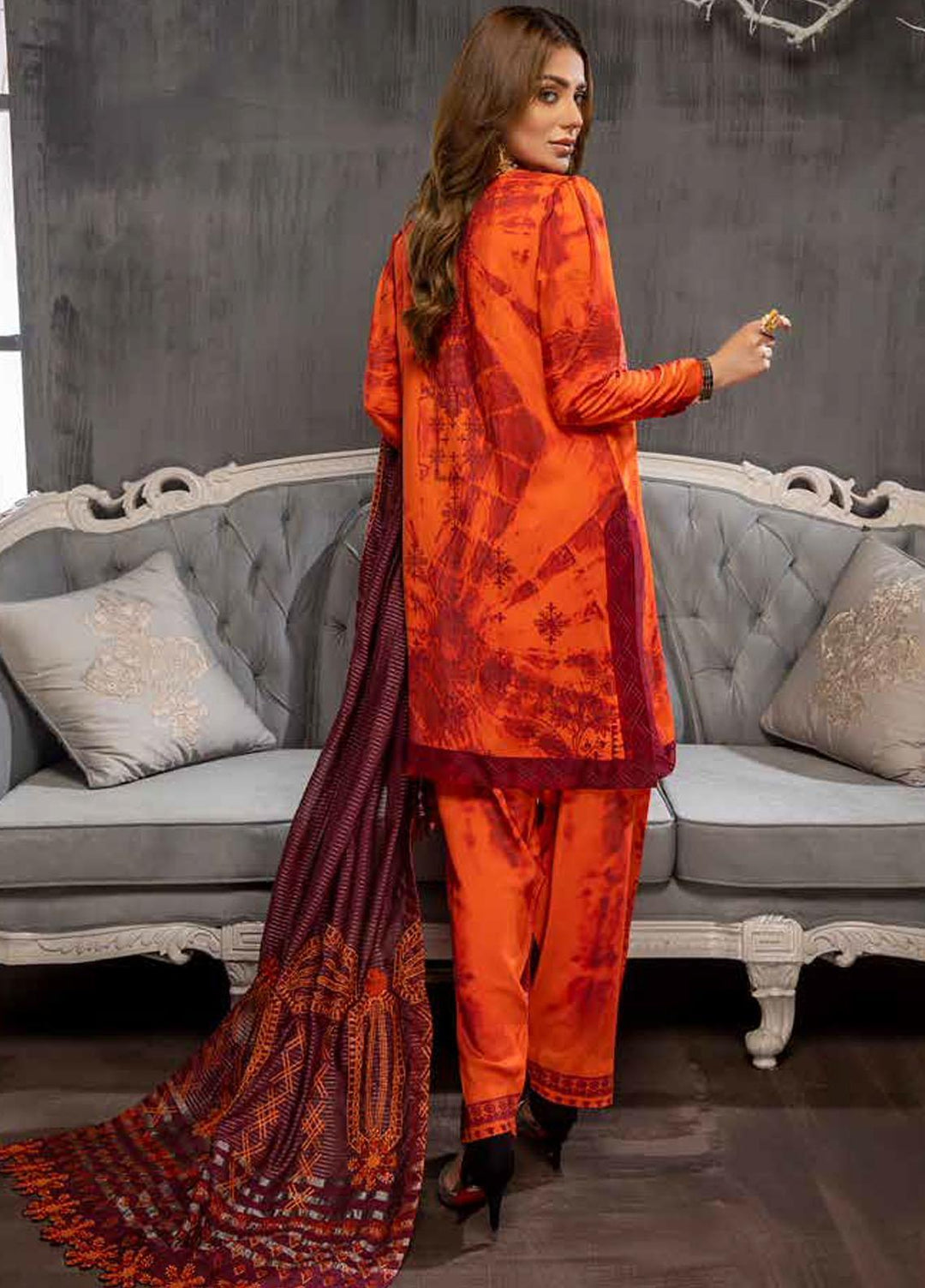 Charizma Embroidered Viscose Silk Suits Unstitched 3 Piece CRZ21VW CVS-08 Rich Rust - Winter Collection