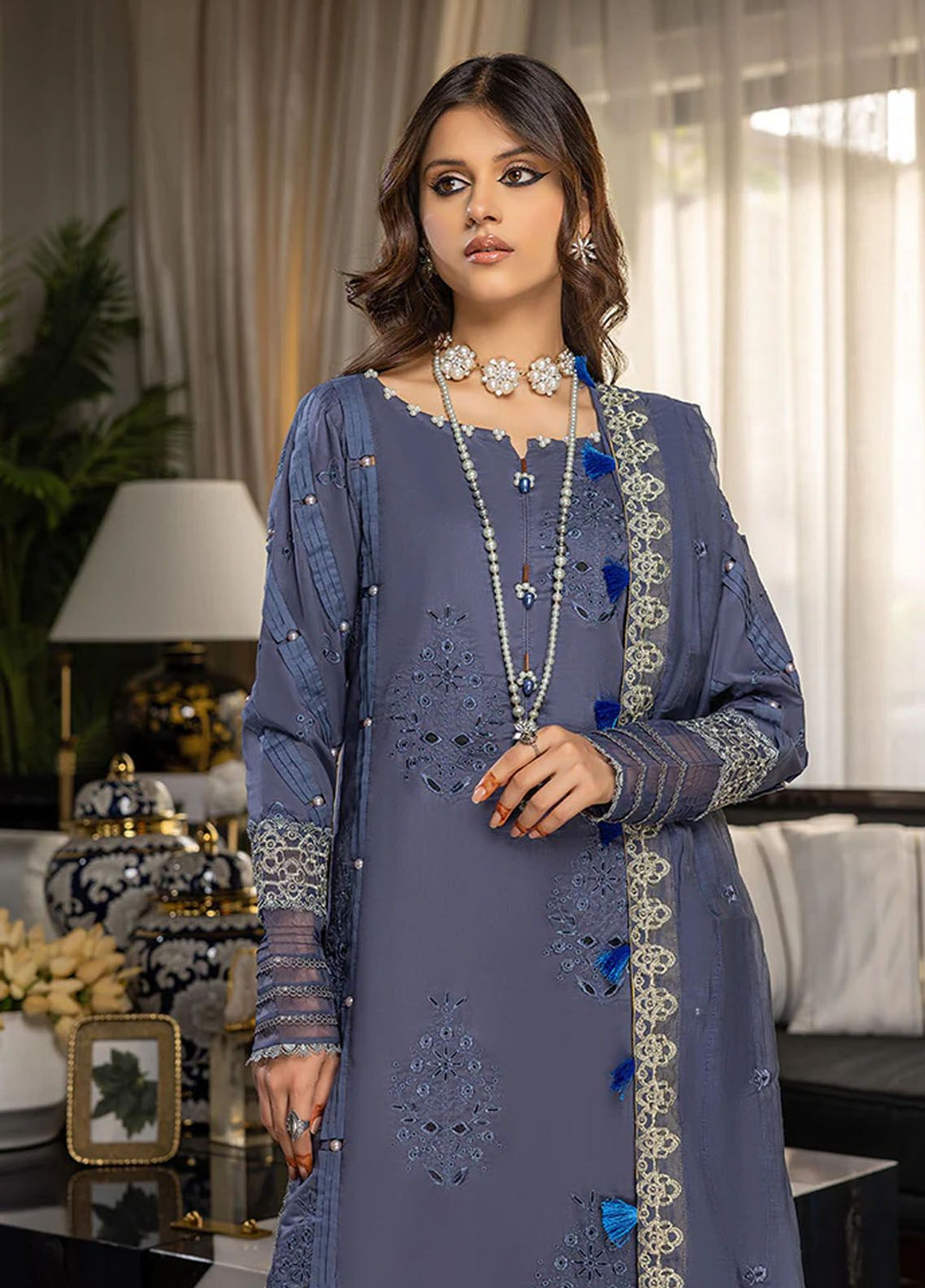 Charlotte by Humdum Chikankari Lawn Suits Unstitched 3 Piece HD24CH D-02 - Summer Collection