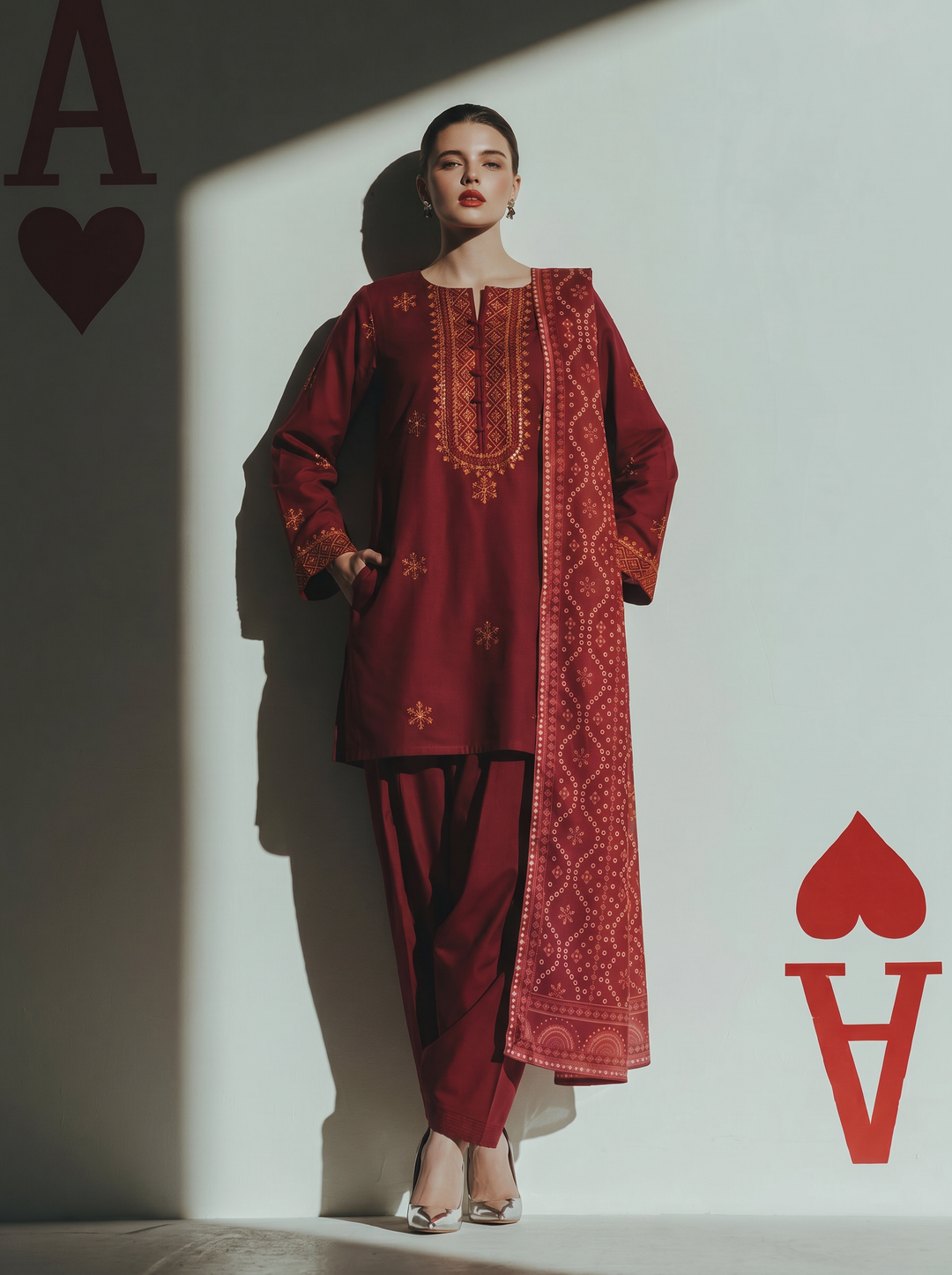 Before Sunset by Casual Lite RTW Embroidered Cotton Lawn 3 Piece Suit CL26PBS Crimson Serenity - Casual Collection