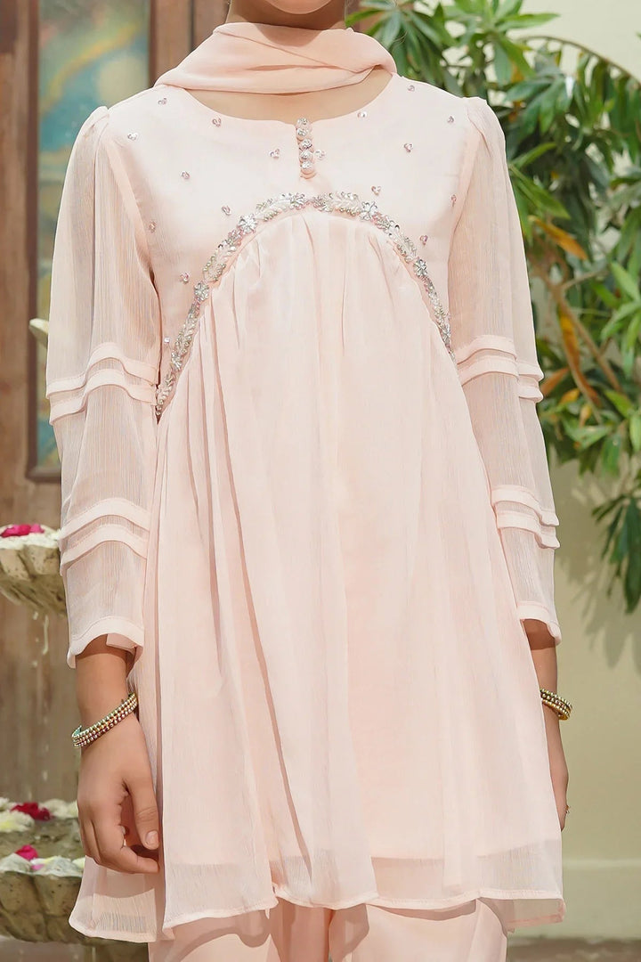 Ochre RTW Embroidered Girls 3 Piece Chiffon Hand Adda Work OFW-AC-46 - Summer Collection