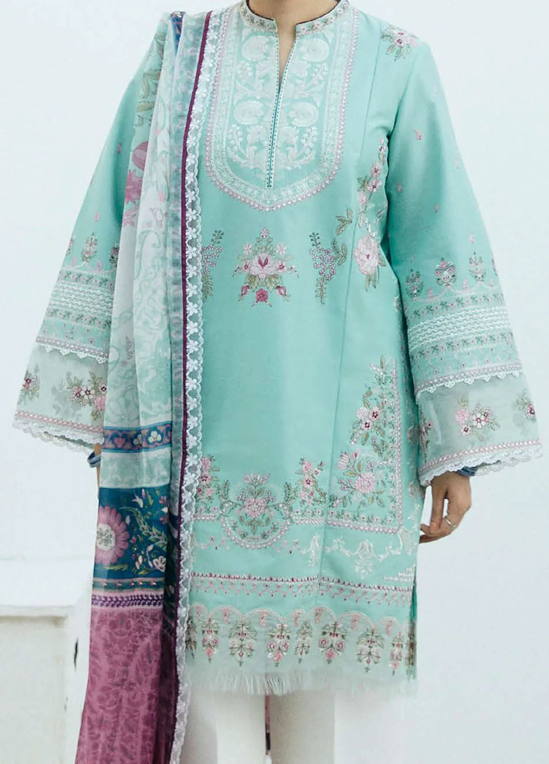 Coco By Zara Shahjahan Embroidered Lawn Suit Unstitched 3 Piece CZS24E D-05 Shaam - Festive Collection