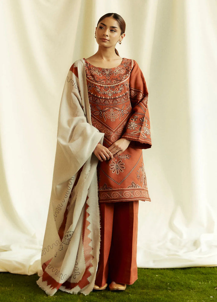 Coco by Zara Shahjahan Embroidered Suits Unstitched 3 Piece CZS24W D4B Topaz - Winter Collection